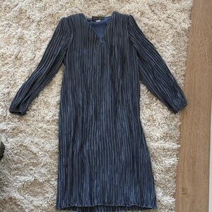 Vintage Pierre Labiche Pleated Accordian Long Sleeve Blue Dress Size 8